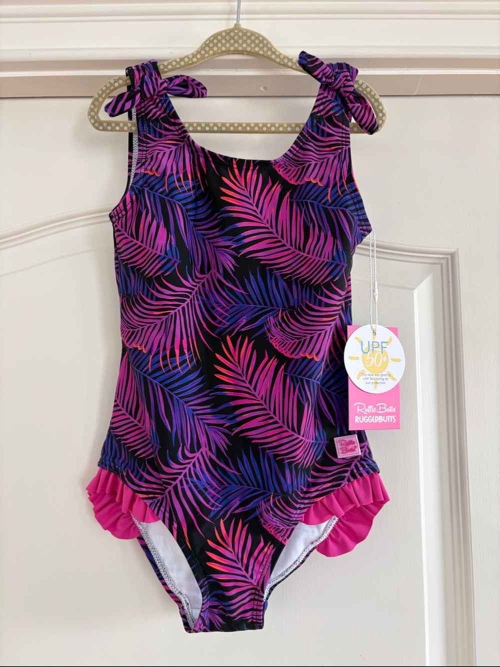 RuffleButts Marine Glow Tie Shoulder One piece Swimsuit Size 6